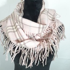 BURBERRY Pink Nova Check Fringe Lambswool Scarf